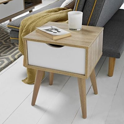 LPD Home Scandi Oak Side Table - White - SCANDIENDWHI