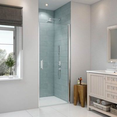 Merlyn 8 Series Frameless Pivot Shower Door with Tray 760mm - S8FPV76B - DISCONTINUED
