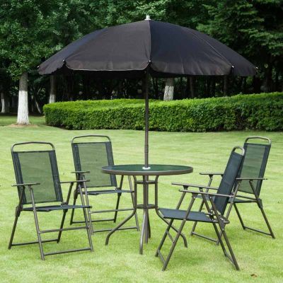 Outsunny 6 Piece Garden Patio Table & Chairs Bistro Set - Black - 01-0709
