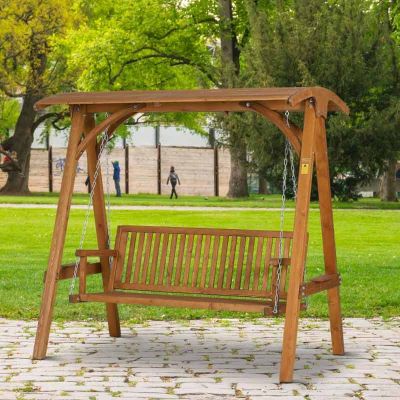 Outsunny 3-Seater Larch Wood Swing Chair - Teak - 01-0863