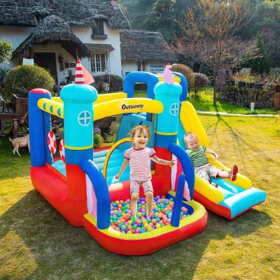 Outsunny Sailboat 4-in-1 Bouncy Castle with Slide & Pool - 2.65 x 2.6 x 2m - 342-054V70