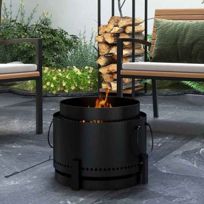Outsunny Smokeless Fire Pit With Ash Catcher - Black - 842-326V00BK