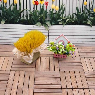 Outsunny 27 Pcs Solid Wood Interlocking Decking Tiles - 30 x 30cm Per Piece - Brown - 844-325BN