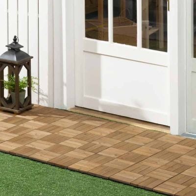 Outsunny 27 Pcs Wooden Interlocking Decking Tiles - 30 x 30cm Per Piece - Brown - 844-609V00BN