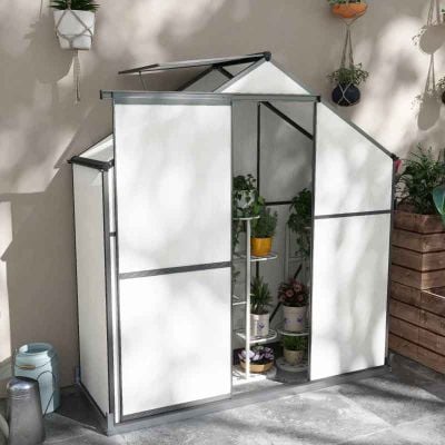 Outsunny Walk In Greenhouse With Rain Gutter - Grey - 845-950V00CG