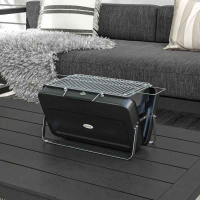 Outsunny Suitcase Style Portable Charcoal BBQ Grill - Black - 846-145V00BK