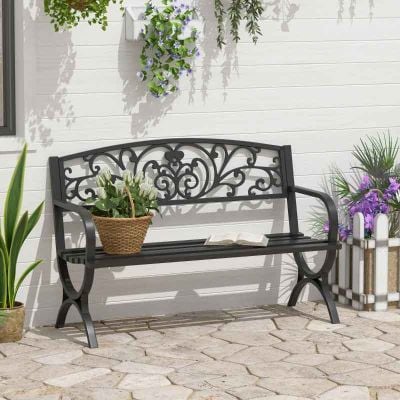 Outsunny Powder Coated Steel Garden Bench - Black - 84B-009