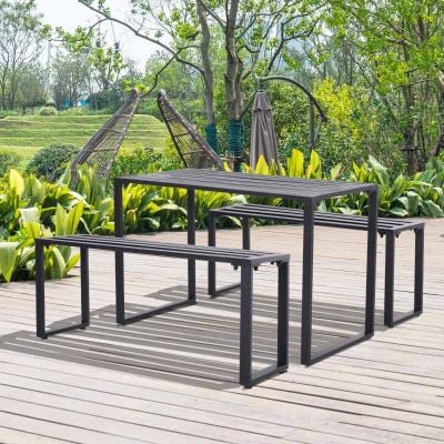 Outsunny 3 Pcs Metal Table with Bench Set - Black - 84B-250