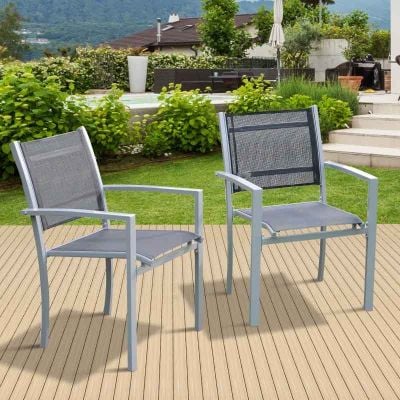 Outsunny Set Of 2 Metal Outdoor Garden Chairs - Grey - 84B-293
