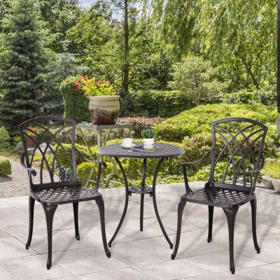 Outsunny 3 Piece Bistro Set Coffee Table & Chairs - Brown - 84B-345