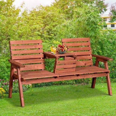 Outsunny Convertible Fir Wood Outdoor Garden Bench - Wood Tone - 84B-395
