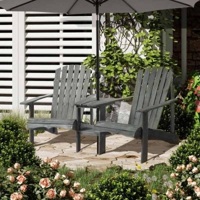 Outsunny 2-Seater Garden Bench With Table - Grey - 84B-396GY
