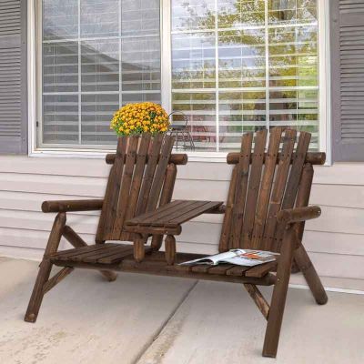Outsunny 2 Seater Wooden Chair Garden Bench With Table - 84B-398