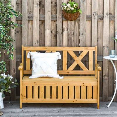 Outsunny 2-Seater Wooden Garden Bench With Storage - 84B-597