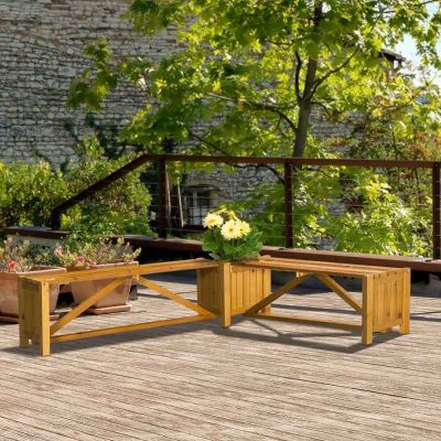 Outsunny Wooden Garden Corner Bench with Planter Combination Planter Box with Garden Bench Seat for Patio Park and Deck Brown - 84B-724