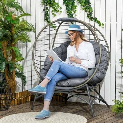 Outsunny Folding Rattan Egg Chair Freestanding - Grey - 84G-057V71GY