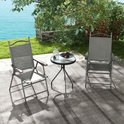 Outsunny Folding Camping Chairs Set With Armrest - Grey - 84G-298V00CG