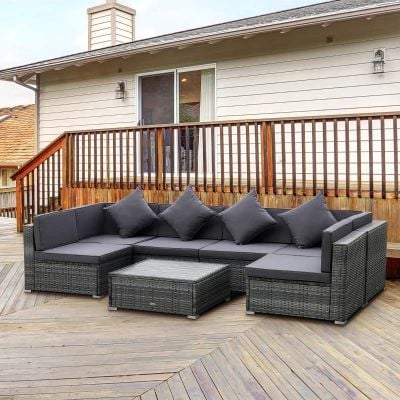 Outsunny 7 Pieces Patio Wicker Sofa Set