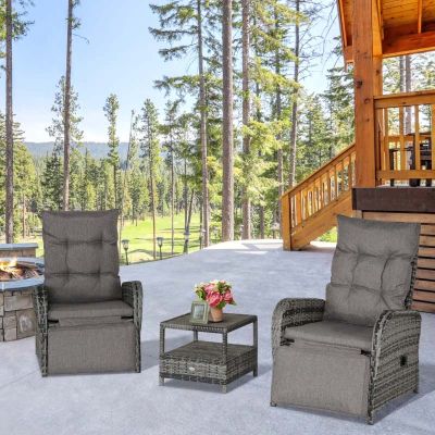 Outsunny 2-Seater Rattan Reclining Sun Lounger Set - Grey - 862-032V70