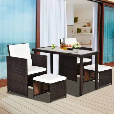 Outsunny 4-Seater Rattan Set - Brown & Creamy White - 863-009BN