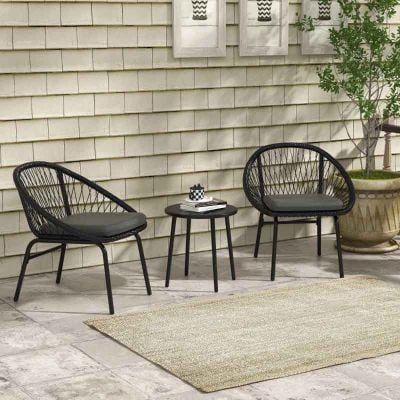 Outsunny 2 Seater Rattan Bistro Set - Black - 863-144V70BK
