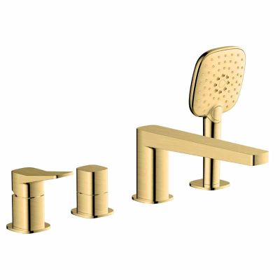 RAK Ceramics Petit Square 4 Hole Deck Mounted Bath Shower Mixer - Brushed Gold - RAKPES3013G