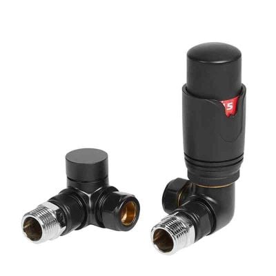 Towelrads Corner Round TRV Valve & Lockshield - Black - 123003