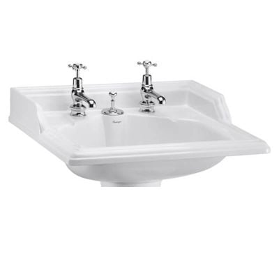 Burlington Classic 65cm Two Tap Hole Square Basin with Invisible Overflow - White - B14