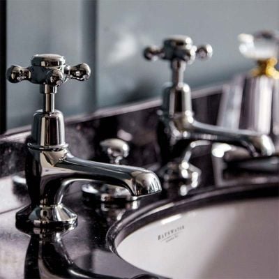 Bayswater Basin Mixer Taps - Chrome & White - BAYT201