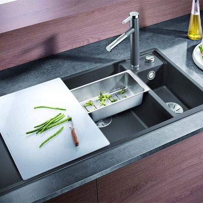 Blanco AXIA III 6 S 1.5 Bowl Inset Silgranit Kitchen Sink with Remote Control InFino Drain System - Anthracite - 523472