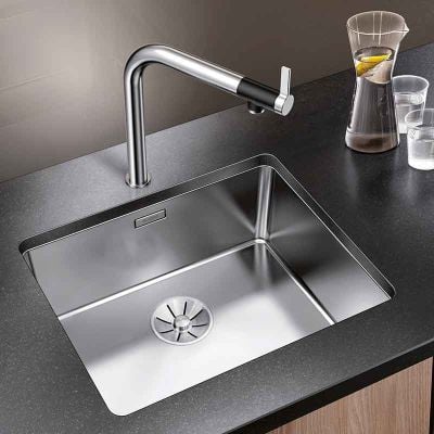 Blanco ANDANO 500-U 1 Bowl Undermount Stainless Steel Kitchen Sink with Manual InFino Drain System - Satin Polish - 522967