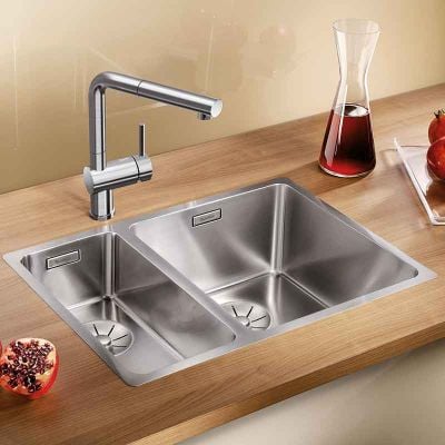 Blanco ANDANO 340/180-IF 1.5 Bowl Stainless Steel Kitchen Sink with Manual InFino Drain System - Satin Polish - 522975