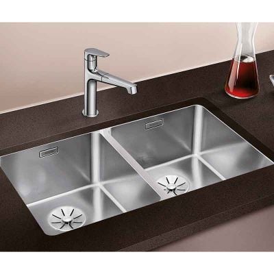 Blanco ANDANO 340/340-U 2 Bowl Stainless Steel Kitchen Sink with Manual InFino Drain System - Satin Polish - 522983