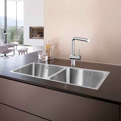 Blanco ANDANO 400/400-IF 2 Bowl Inset Stainless Steel Kitchen Sink with Manual InFino Drain System - Satin Polish - 522985