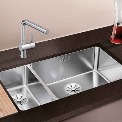 Blanco ANDANO 500/180-U 1.5 Bowl Undermount Stainless Steel Kitchen Sink with Manual InFino Drain System - Satin Polish - 522989