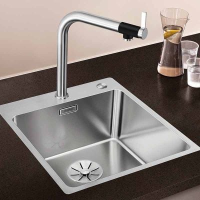 Blanco ANDANO 400-IF/A 1 Bowl Inset Stainless Steel Kitchen Sink with Remote Control InFino Drain System - Satin Polish - 525244