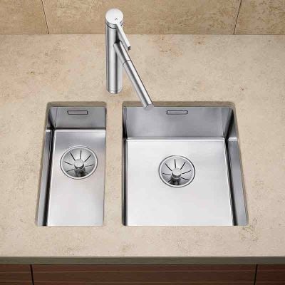 Blanco CLARON 340-U 1 Bowl Undermount Stainless Steel Kitchen Sink with Manual InFino Waste - Satin Polish - 521571