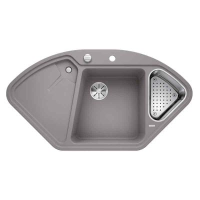 Blanco DELTA II 1.5 Bowl Inset Silgranit Corner Kitchen Sink with Remote Control InFino Drain System - Alumetallic - 523658 - DISCONTINUED