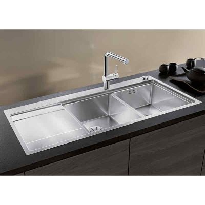 Blanco DIVON II 8 S-IF 2 Bowl Inset Stainless Steel Kitchen Sink with Remote Control InFino Drain System - Satin Polish - 521664