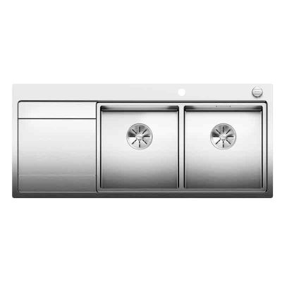 Blanco DIVON II 8 S-IF 2 Bowl Inset Stainless Steel Kitchen Sink with Remote Control InFino Drain System - Satin Polish - 521665