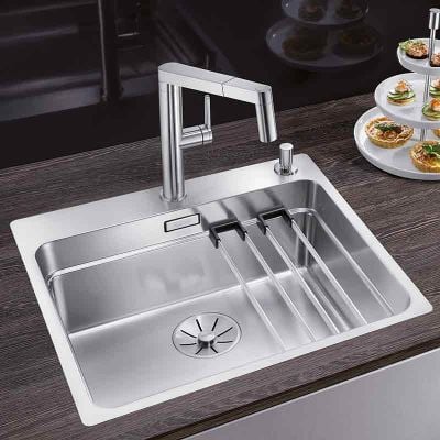 Blanco ETAGON 500-IF/A 1 Inset Bowl Stainless Steel Kitchen Sink with Remote Control InFino Drain System - Satin Polish - 521748 Lifestyle