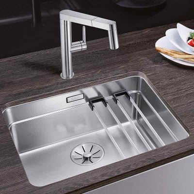 Blanco ETAGON 500-U 1 Bowl Undermount Stainless Steel Kitchen Sink with Manual InFino Waste - Satin Polish - 521841