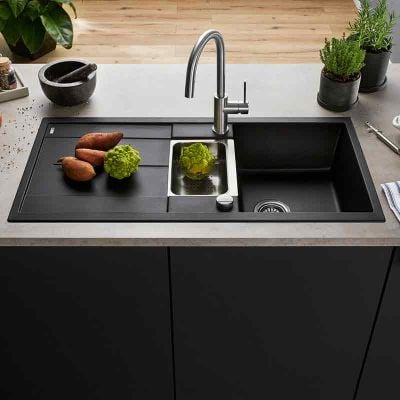 Blanco METRA 6 S 1.5 Bowl Inset Silgranit Reversible Kitchen Sink with Drain Remote Control - Anthracite - 513053 Lifestyle