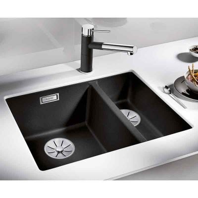 Blanco SUBLINE 340/160-U 1.5 Bowl Undermount Silgranit Kitchen Sink with Manual InFino Waste - Anthracite - 523548