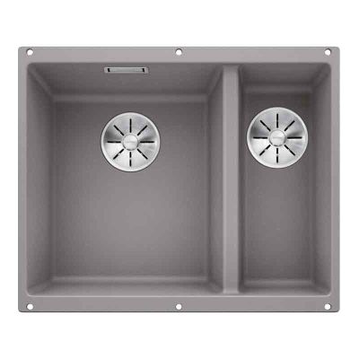 Blanco SUBLINE 340/160-U 1.5 Bowl Undermount Silgranit Kitchen Sink with Manual InFino Waste - Alumetallic - 523550 - DISCONTINUED