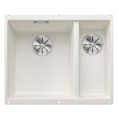 Blanco SUBLINE 340/160-U 1.5 LH Bowl Undermount Silgranit Kitchen Sink with Manual InFino Waste - White - 523552