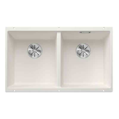 Blanco SUBLINE 350/350-U 2 Bowl Undermount Silgranit Kitchen Sink with Manual InFino Waste - White - 523578