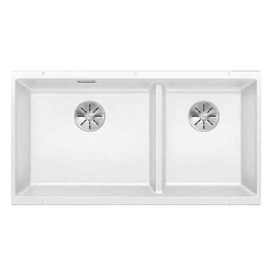 Blanco SUBLINE 480/320-U LH 2 Bowl Undermount Silgranit Kitchen Sink with Manual InFino Waste - White - BL467481