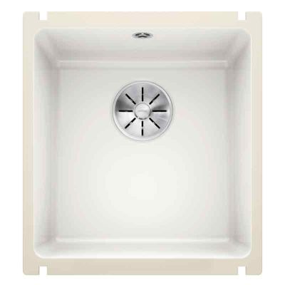 Blanco SUBLINE 375-U 1 Bowl Undermount Ceramic Kitchen Sink with Manual InFino Waste - Crystal White - 523726