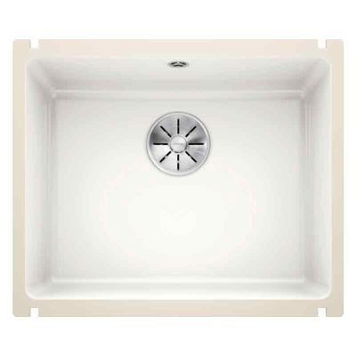 Blanco SUBLINE 500-U 1 Bowl Undermount Ceramic Kitchen Sink with Manual InFino Waste - Crystal White - 523733